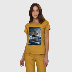 Пижама хлопковая женская Титаник плывет среди айсбергов, цвет: горчичный — фото 2