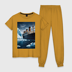 Пижама хлопковая женская Титаник плывет среди айсбергов, цвет: горчичный
