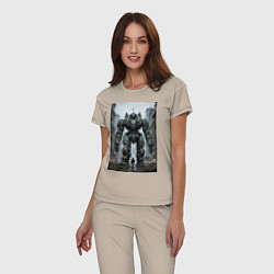 Пижама хлопковая женская Конвой роботов в городе, цвет: миндальный — фото 2