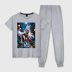 Пижама хлопковая женская Белоснежная лиса лунной ночью, цвет: меланж