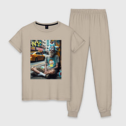 Пижама хлопковая женская Rick Sanchez is a hippie from New York, цвет: миндальный