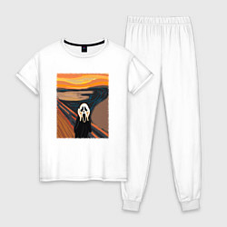 Пижама хлопковая женская Крик картина мунка, цвет: белый
