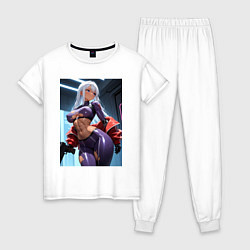 Пижама хлопковая женская Девушка-киллер с пистолетом, цвет: белый