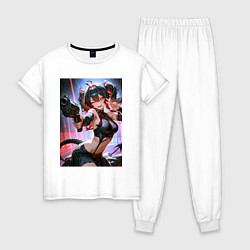 Пижама хлопковая женская Девушка-демон с пистолетом, цвет: белый