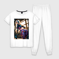 Пижама хлопковая женская Девушка с оружием в киберпанк стиле, цвет: белый