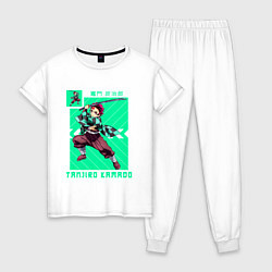 Пижама хлопковая женская Клинок рассекающий демонов Тандзиро с катаной, цвет: белый