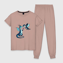 Пижама хлопковая женская Драконья романтика, цвет: пыльно-розовый