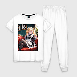 Пижама хлопковая женская Лоли-горничная сидит в кресле, цвет: белый