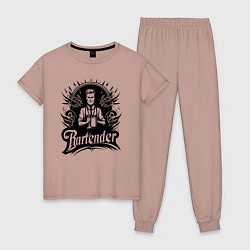Пижама хлопковая женская Бармен орнамент, цвет: пыльно-розовый