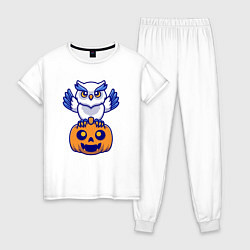Пижама хлопковая женская Halloween owl, цвет: белый