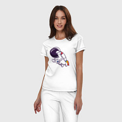 Пижама хлопковая женская Супер космонавт в полёте, цвет: белый — фото 2