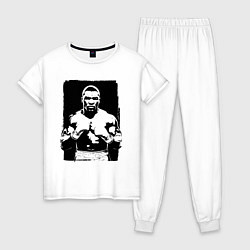 Пижама хлопковая женская Майк Тайсон в черном квадрате, цвет: белый