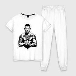 Пижама хлопковая женская Нейт Диас в татуировках, цвет: белый