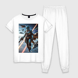 Пижама хлопковая женская Девушка-мандалорец в космосе, цвет: белый