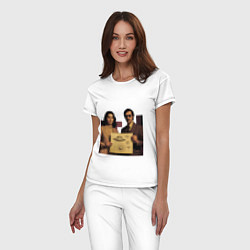 Пижама хлопковая женская Мужчина и девушка с чертежом НЛО ретрофутуризм поп, цвет: белый — фото 2