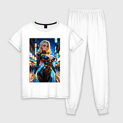 Пижама хлопковая женская Черная Канарейка на улице, цвет: белый