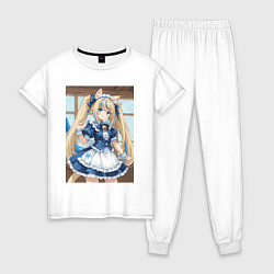 Пижама хлопковая женская Горничная с ушками в maid cafe, цвет: белый