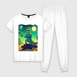 Пижама хлопковая женская Бендер с хвостом стоит на крокодиле - прикол, цвет: белый