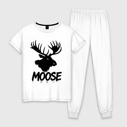 Пижама хлопковая женская Черный лось с рогами, цвет: белый