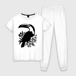Пижама хлопковая женская Тукан и цветы, цвет: белый