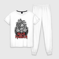 Пижама хлопковая женская Iron Maiden head with hands, цвет: белый