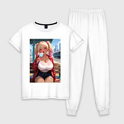 Пижама хлопковая женская Симпотная девушка-гяру с мороженным - аниме, цвет: белый