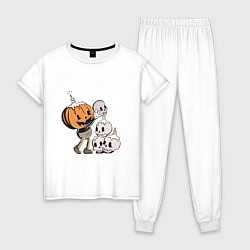Пижама хлопковая женская Ретро хеллоуин, цвет: белый