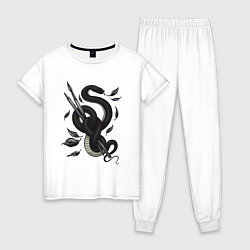Пижама хлопковая женская Змея и кисти художественные, цвет: белый