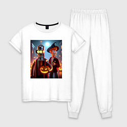 Женская пижама Бендер и Фрай в шляпе - ночь на хэллоуин