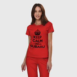 Пижама хлопковая женская Keep Calm & I own a Subaru цвета красный — фото 2