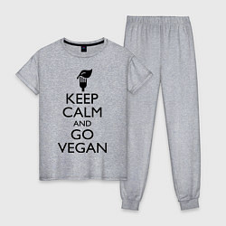 Пижама хлопковая женская Keep Calm & Go Vegan, цвет: меланж