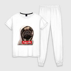 Пижама хлопковая женская Pug life, цвет: белый