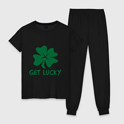 Пижама хлопковая женская Get lucky, цвет: черный