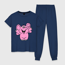 Пижама хлопковая женская Розовый слон, цвет: тёмно-синий