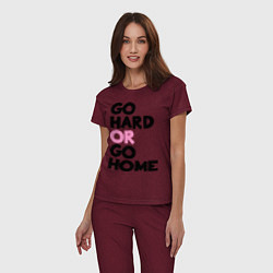 Пижама хлопковая женская Go hard or go home цвета меланж-бордовый — фото 2