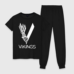 Пижама хлопковая женская Vikings, цвет: черный