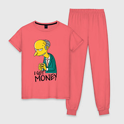 Пижама хлопковая женская Mr. Burns: I get money, цвет: коралловый