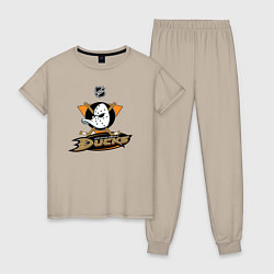 Пижама хлопковая женская NHL: Anaheim Ducks, цвет: миндальный