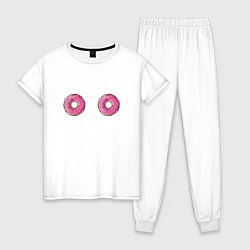 Пижама хлопковая женская Пончики, цвет: белый