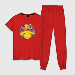 Пижама хлопковая женская Гомер в раю, цвет: красный