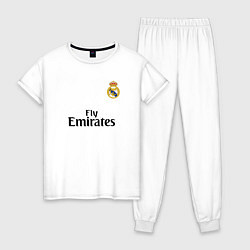 Пижама хлопковая женская Real Madrid: Fly Emirates, цвет: белый