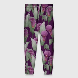 Женские брюки Фиолетовые каллы на темно фиолетовом фоне