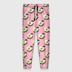 Женские брюки Яблочные дольки на розовом фоне с эффектом 3D