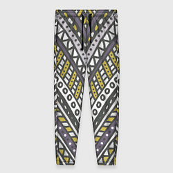 Женские брюки Абстрактный узор в стиле дудл Желтый, серый и белы