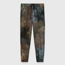 Женские брюки Геометрический 3D узор в серых и коричневых тонах