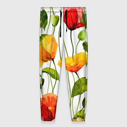 Женские брюки Волнообразный узор из цветков мака Лето