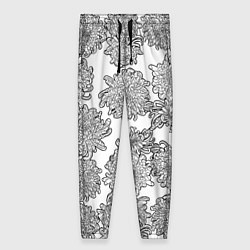 Женские брюки Цветы хризантемы: линейный рисунок