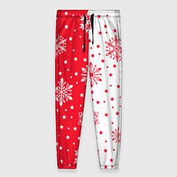 Женские брюки Рождественские снежинки на красно-белом фоне