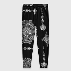 Женские брюки Паттерн с орнаментом мандалы на черном фоне