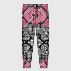 Женские брюки Геометрический розово-черный с белым узор